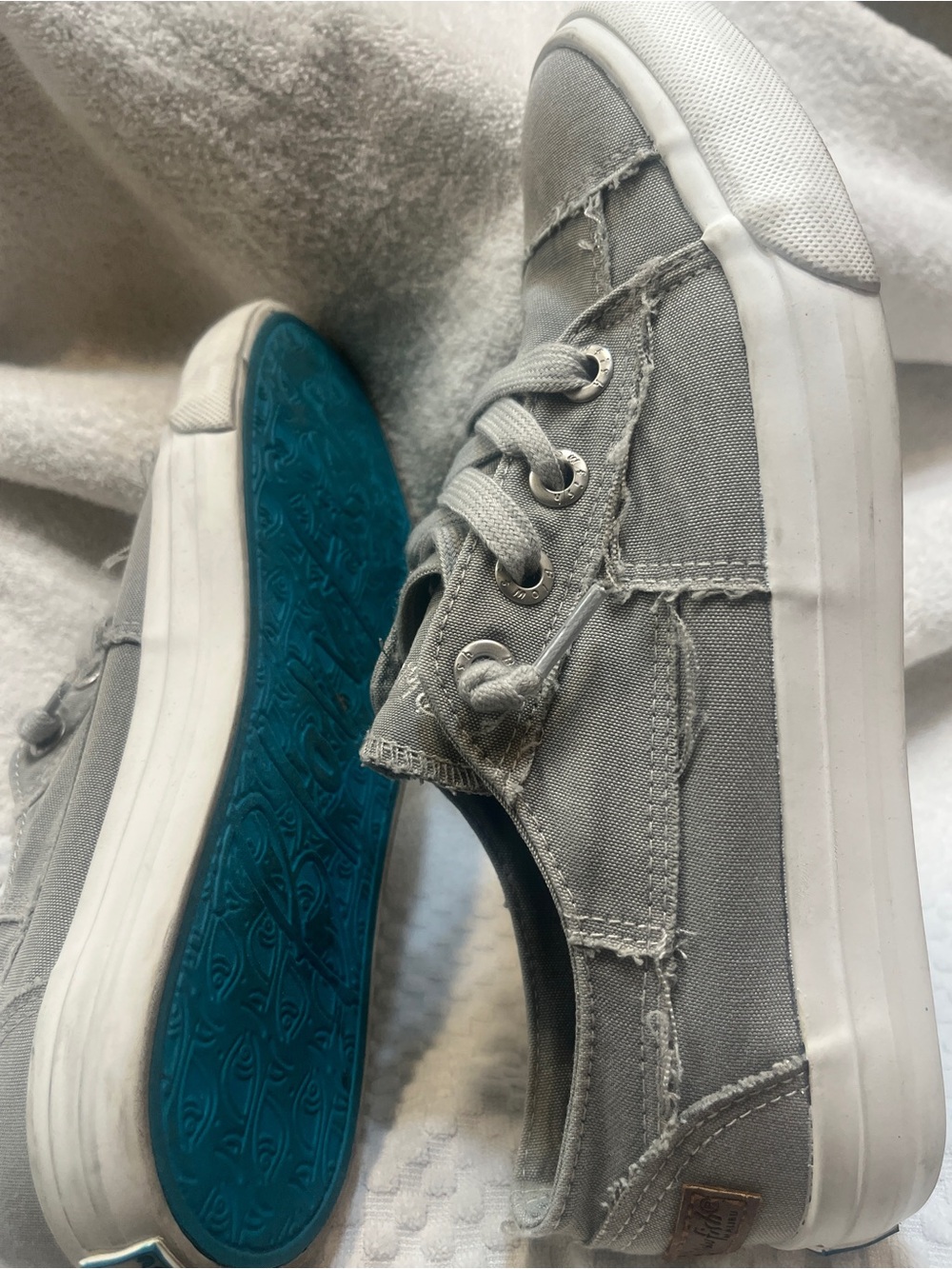 Blowfish Gray Canvas Low-Top Sneakers with Teal Sole